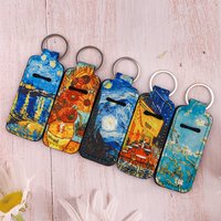 Van Gogh Starry Sky Lip Balm Holder Keychain Clip On Lipstick Sleeve Holder Bag Charms Travel Accessories Women's Key Rings Gift