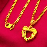 9999 24k gold heart-shaped necklace, ethnic style hollow chain, gold necklace, gold jewelry