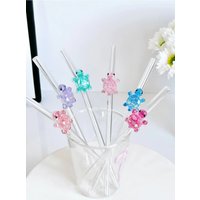 1/3/6PCS Turtle Design Glass Straws Colorful curved reusable straws with turtle decoration. Perfect for smoothies, milk tea