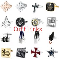 New copper material fashion brand men's French shirt cufflinks with cross leather rope Freemason cufflinks