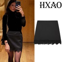 HXAO Woman Black Skirt Shorts Elegant Party Lace Skirt Pants High Waist New Year Women's Skort Sexy Satin Mini Skort For Women