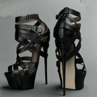 Black Matte Leather Platform Sandals Thin High Heel Sexy Fashion Cool Summer Casual Big Size Woman Shoes Zapatillas Mujer