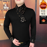 Autumn Winter Velvet Thick Sweatshirts Men's Trend Detachable Scarf Warm Pullover Casual Business Social Sweatshirt Men Clothing