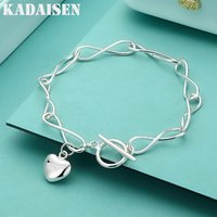 925 Sterling Silver Heart Figure Eight Chain Bracelet For Women Wedding Engagement Fashion Charm Jewelry