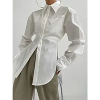 Korean Elegant White Shirts Women Fashion Streetwear Long Sleeve Blouses Korean Simple Pocket Button Up Ladies Design Tunic Tops