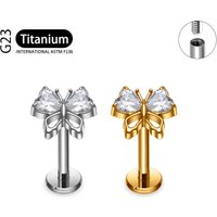 G23 Titanium Butterfly Lip Stud Earring Internally Threaded Flat Back Double Heart CZ Helix Tragus Cartilage Piercing Jewelry