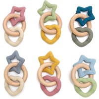 silicone teether Food Grade Safe baby Teething toy star heart wood wooden ring