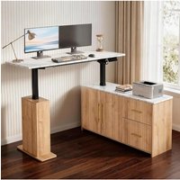 55'' L-Shaped Electric Standing Desk, Height Adjustable Sit-Stand Desk with Drawers & Cabinet, Fluted Design