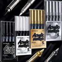 5Pcs/Set Acrylic Paint Markers Black White Gold Silver Colors, Permanent Brush Tip Paint Pens for Rock Painting, Art Supplies