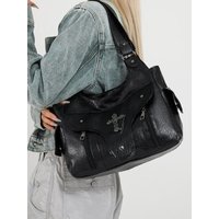 Retro Cross Tote Bag Women Rivet Leather Texture Large Capacity Shoulder Bags Ladies Hot Girl Y2K Solid Color Crossbody Bag 2025