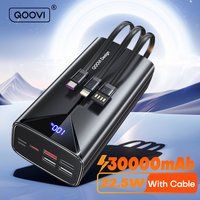 QOOVI 30000mAh Powerbank 22,5W Schnellladung mit integriertem Kabel, externer großer Akku, tragbares Ladegerät für iPhone 17 16 15 Samsung Xiaomi