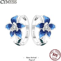 Hot Sale 2026 Original 925 Sterling Silver Turquoise Zircon Blue Flowers Earring Jewelry Hoop Earrings Women Party Trendy Gifts