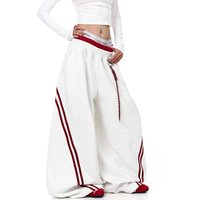 American Retro Striped Splicing Color Block Double Waist Head Sport Sweatpants Women Spring Autumn New Trend Jazz Dance Wide ...