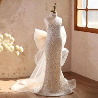 Jill Wish D342 Champagne Sequin Flower Girl Dress with Big Bow Train, Sleeveless Mermaid Princess Gown for Wedding Party Kids