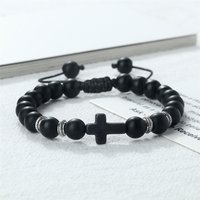 Men Women Braided Bracelet 8MM Natural Stone Christian Bless Jesus Cross Hematite Bead Bracelets Bangles Prayer Handmade Jewelry
