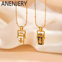 ANENJERY 316L Stainless Steel Enamel Treasure Box Pendant Necklace For Women Luxury Vintage Niche Jewelry Gifts Wholesale