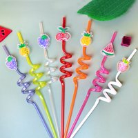 16-Pack Fruit-Shaped Straws: Reusable, food-grade plastic spiral drinking straws, perfect for birthday party decorations