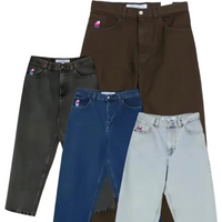 Hip Hop rétro bleu dessin animé broderie jean pour hommes gothique Baggy Streetwear polaire grand garçon jean hommes mode pantalon à jambes larges