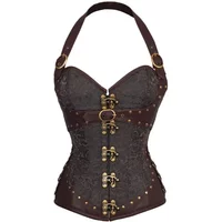 Steampunk Corset Top Halter Sexy Leather Korset Women Gothic Punk Overbust Corsets and Bustiers Medieval Retro Corselet