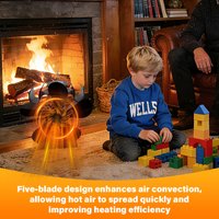 Heat Powered Stove Fan Eco Quiet Black 5 Blades for Log Wood Burner Fireplace Efficient Heat Distribution Winter Warmer Home
