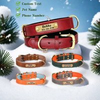 Customized Leather Dog Collar Leash Soft Padded Leather Collar For Small Medium Large Dogs Pug With Free Engraved Nameplate