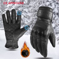 Gants de moto rétro d'hiver en cuir avec doublure certifiée en polaire pour la protection de la chaleur, gants de motocross anti-chute au toucher
