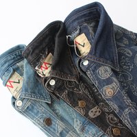 2025 Autumn New American Retro Long-Sleeve Lapel Embroidery and splicing Denim Shirt Men's Fashion Washed Old Casual Blouses