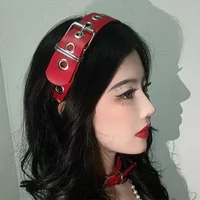 Gothic Punk Leather Buckle Hair hoop KC headband Harajuku Women Girl Dark Black Punk Hip hop Rock Hairbands Hair Accessories