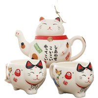 Cute Japanese Lucky Cat Porcelain Tea Set Creative Maneki Neko Ceramic Tea Cup Pot with Strainer Lovely Plutus Cat Teapot Mug
