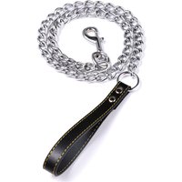 Metal Chain Dog Leash Leather Handle dog collar Dog walking rope Pets Supplies Durable strong control