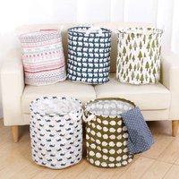 Dirty Clothes Basket Cotton Linen Folk Style Household Folding Portable Put Dirty Clothes Storage Basket Waterproof Cloth Bucket