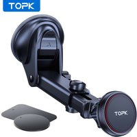 TOPK Magnetic Car Phone Mount, N52 Strong Magnet Dashboard Windshield Suction Cup Car Phone Holder Adjustable Telescopic Arm