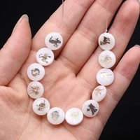 12mm White Round 12 Zodiac Signs Natural Shell Semi-Finished Beads for Jewelry Making Supplies DIY Necklace Bracelet Accessories