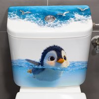 Swimming Little Penguin Toilet Sticker Self-adhesive Waterproof Bathroom Cute Decoration Lid Tank Seat Wall Sticker Home Decor
