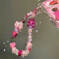 Korean Y2K Star Pink Bear Heart Beads Phone Cute Charm Chain Lanyard for IPhone 16 Samsung Accessories Hanging Rope Girl Jewelry