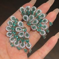 Luxurious Long Fan-shaped Zircon Silver Needle Earrings For Women Dress Accessories Exquisite Rhinestone Earrings Jewelry Gift