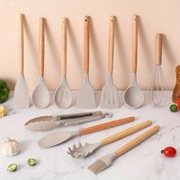 12Pcs Silicone Kitchen Utensils Set Heat Resistant Wooden Handle Non-Stick Cookware Tools Spatula Ladle Whisk Tongs for Cooking