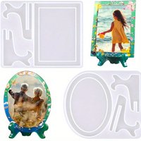 2Pcs (1Pc Rectangular + 1Pc Oval), Resin DIY Photo Frame Mold, Rectangular and Oval, Photo Frame Display Mold, Silicone Mold with Base Stand, DIY Wedding, Valentine's Day, Anniversary Gifts, Furniture