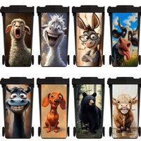 Funny Cartoon Horse Trash Can Stickers Smiling Animal Cat Sheep Vinyl Decal Home Decor Waterproof Anti-Slip Bin Decor Easy Clean