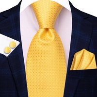 Gift Men Tie Yellow Gold Dot Design Wedding Tie for Men Handky cufflink Tie Set Hi-tie Party Business Fashion Wholesale