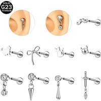 ZS 1PC 16G G23 Titanium Lip Stud Monroe Lip Labret Piercing Crystal Cartilage Earring Silver Color 4mm/6mm/8mm Helix Piercing