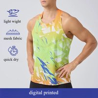 Marathon Quick-drying Running Singlet Men's Vest Summer Printted Thin Fitness Clothing Sports Sleeveless T-shirt Workout Gym Top