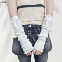 〔YS1〕New Year Christmas Gift Red Knitted Arm Sleeves Girls Warm Sweet Fingerless Gloves