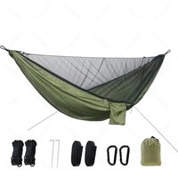 Portable Double Hammock with Mosquito Net Quick Setup Parachute Nylon Hanging Bed for Camping Beach Travel
