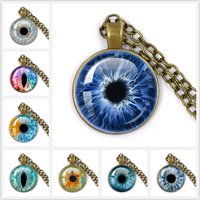 Charming Blue Green Eyes Evil Eye Necklace Beautiful Animal Dragon Eye 25mm Glass Cabochon Pendant Gift For Friends