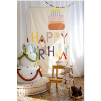 Custom Colors Happy Birthday Fabric Banner Minimalist Linen Backdrop Cute Cake Poster Kids 1st Birthday Party Decoration