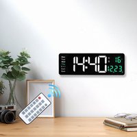 16" Large LED Digital Wall Clock with Remote Control, Timer Countdown Function, Dual Alarm Clock, Time 12/ 24h, Date/Week/Temper