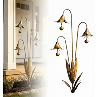 New Metal Garden Stake Rustic Handmade Triple Bluebells Garden Stake Flower Shape Outdoor Yard Ornament for Garden