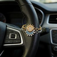Two-Tone Chain Sun Moon Diamond Car Steering Wheel Decor Crystal Vehicle Ornament