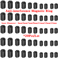 20Pcs 3.5/5/7/9/13/15mm Ring Core Ferrite Bead Clamp Choke Coil EMI RFI Noise Filter Clip Snap Cable for Black Magnetic Snap-on